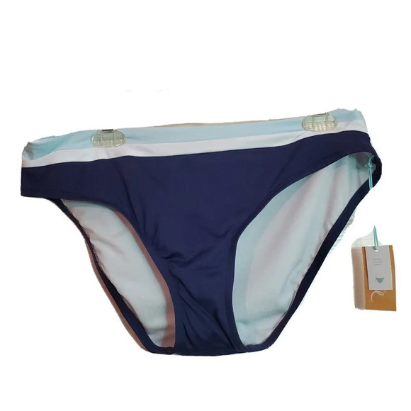 𝅺Kona Sol Bikini Bottom Navy Blue Xlarge 16 18 Hipster Swim Beach Summer Stripe - Picture 1 of 2
